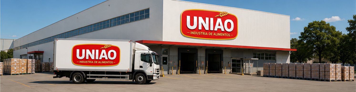 Fachada da fábrica União com caminhão de entrega